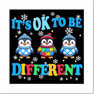 It's Ok To Be Different Autism Awareness Penguins Posters and Art